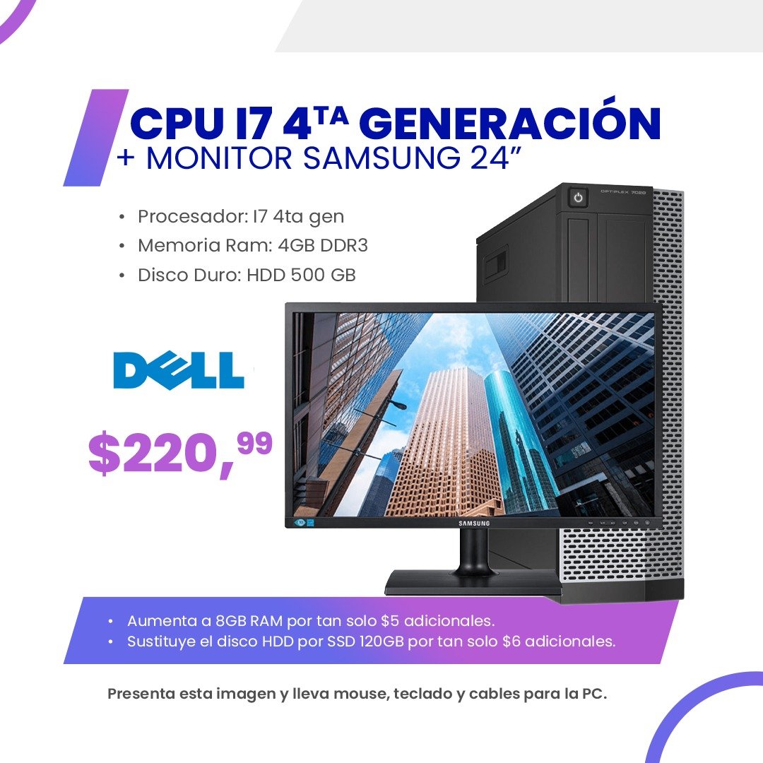 COMBO CPU + MONITOR 24" Dell Optiplex 7020 Core I7 4ta Gen